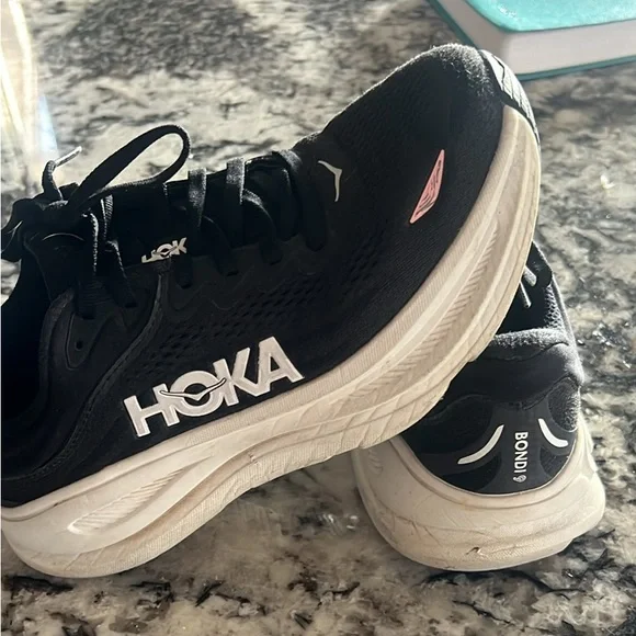 Hoka Black and White Bondi 9 Sneakers - Picture 1 of 3